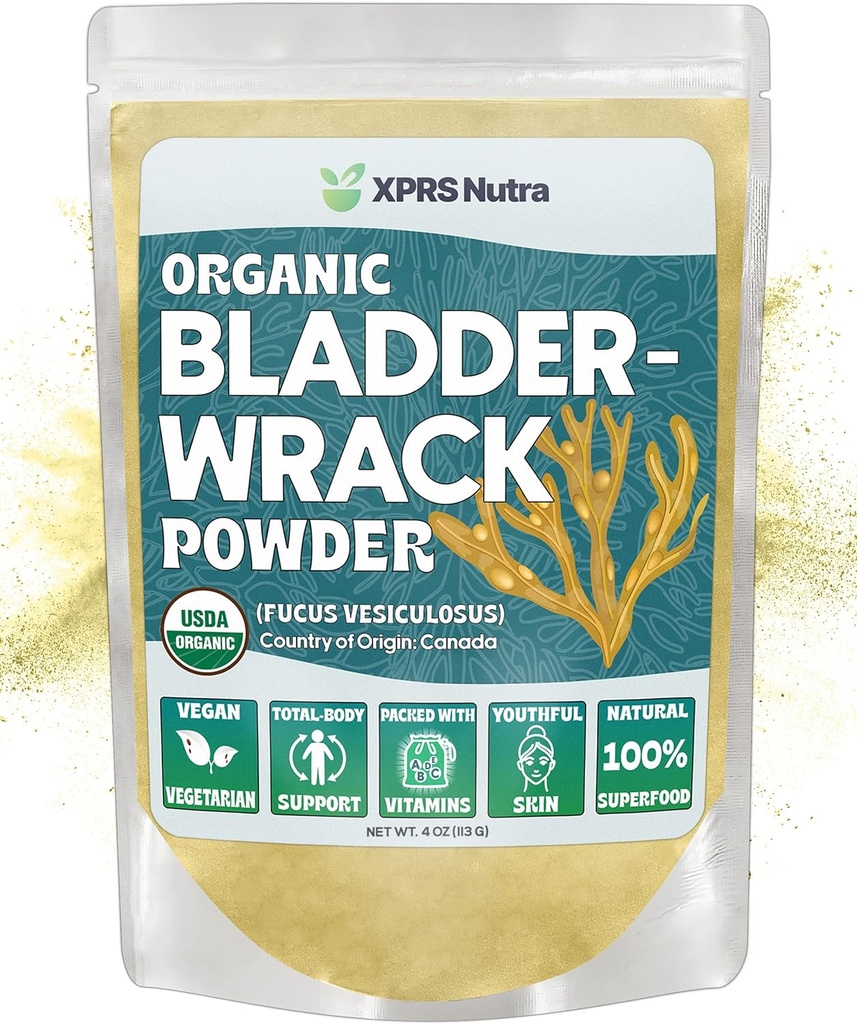 XPRS Nutra Organic Bladerwrack Powder (Fucus Vesiculosus) - Premium Bladderwrack οργανική σκόνη για το λαμπερό δέρμα - Vegan Friendly Bladderwrack Herb Iodine συμπλήρωμα (4 ουγγιά)