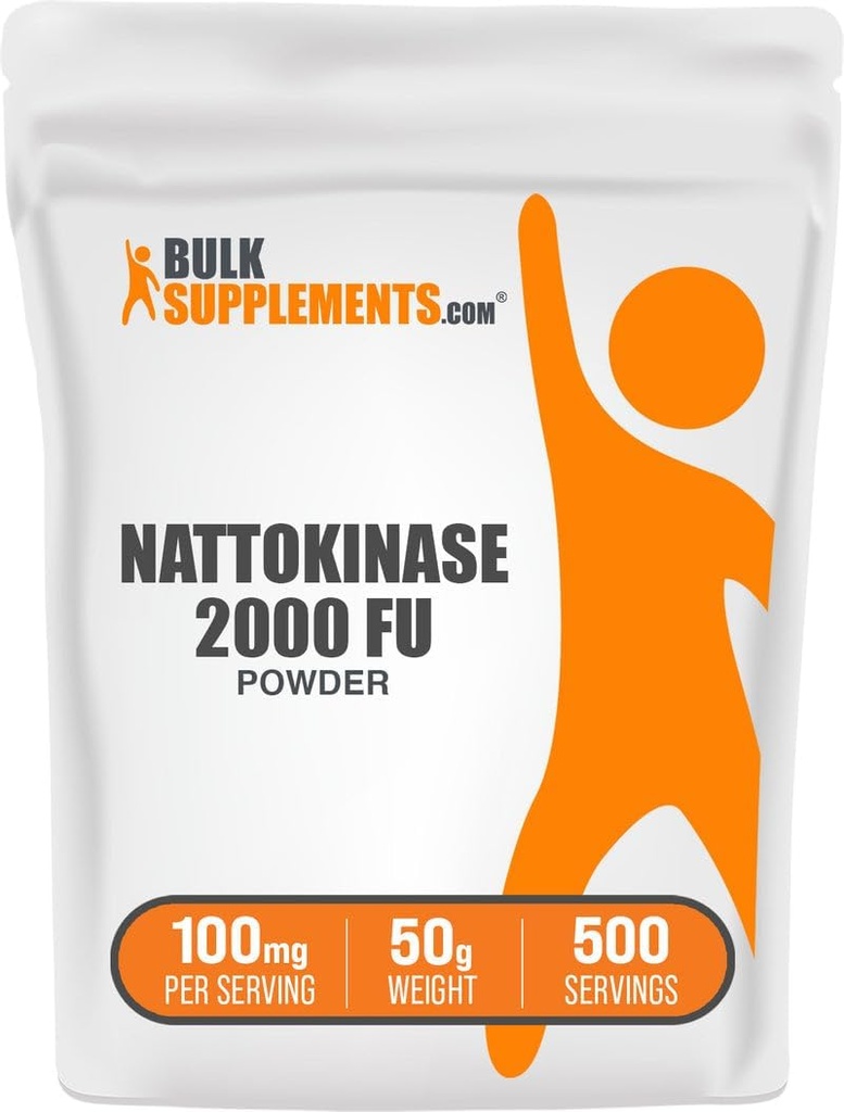 BulkSupplements.com Nattokinase 2000 FU Powder - Προέρχεται από το εκχύλισμα Natto, συμπλήρωμα Nattokinase - 100mg Natto Powder per Serving, 50g (1.8 oz) (Συσκευή του 1)