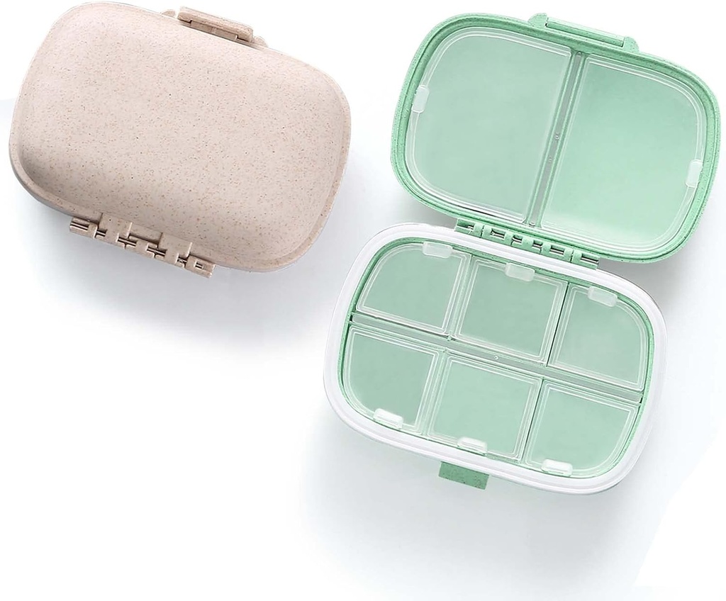 MEACOLIA 2 Pack 8 Διαμερίσματα Travel Pill Organizer Box Moisture Proof Μικρή θήκη χάπι για Pocket Purse Daily Pill Holder Container για την ιατρική Βιταμίνη (Cyan & Khaki)