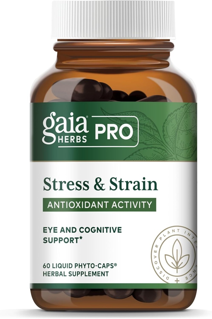 Gaia Herbs Pro Stress & Strain - Eye Health Support - Χαρακτηριστικά Ασταξανθίνη, Λουτεΐνη, Σπόροι Σταφυλιού & Περισσότερα - Vegan, Gluten-free & Dairy-Free - 60 Liquid Phyto-Caps (60 Servings)