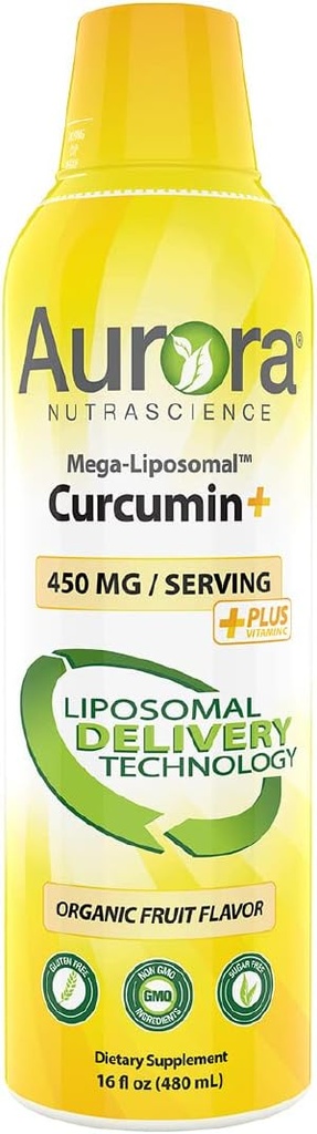 Aurora Nutrascience Mega-Liposomal Κουρκουμίνη+ Βιταμίνη C με CurcuVail, Υποστηρίζει υγιείς αρθρώσεις, μύες, GI Ελκυστική, και λειτουργία του εγκεφάλου, οργανικά, μη GMO, 32 εξυπηρετούν, 16 fl oz