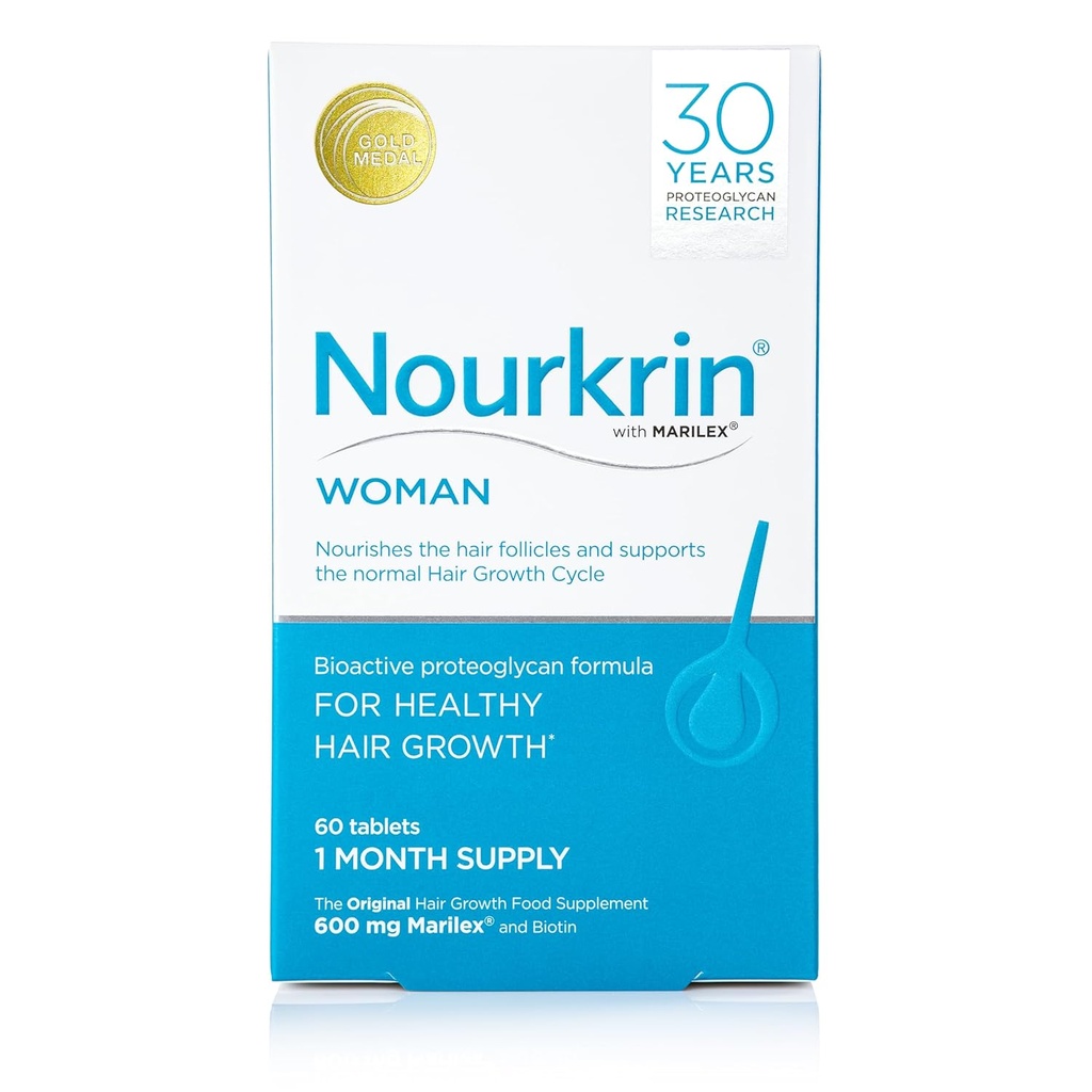 Nourkrin Γυναίκα για υγιή ανάπτυξη μαλλιών συμπλήρωμα διατροφής με Marilex, βιοτίνη και διοξείδιο του πυριτίου 60 δισκία συσκευασία (1 μήνα προμήθεια)