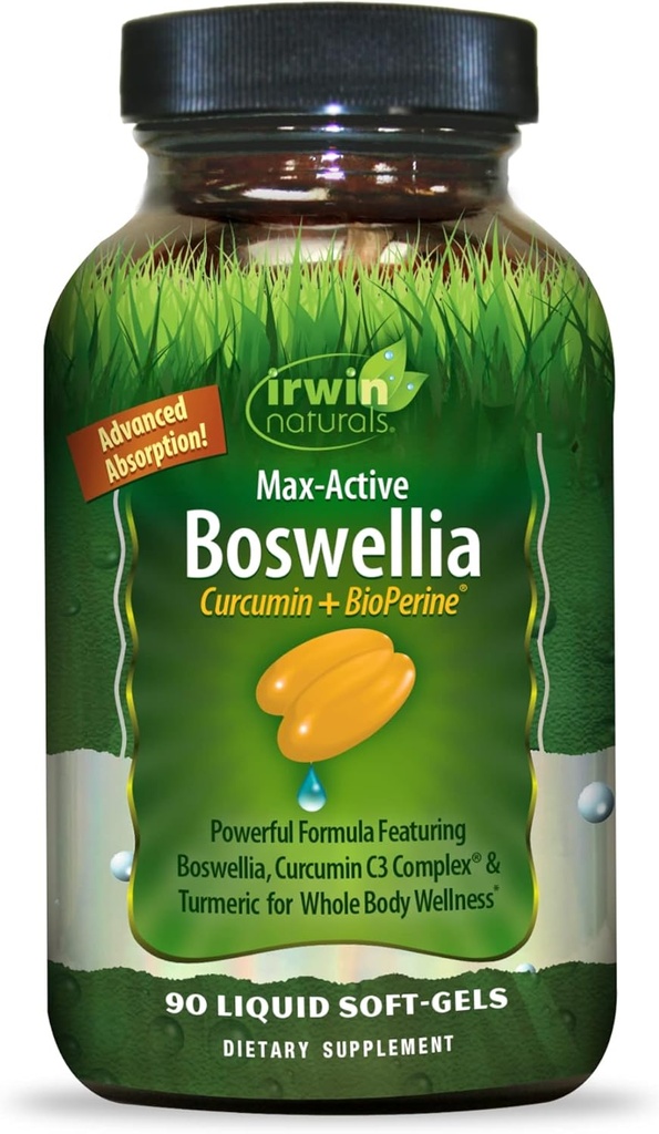Irwin Naturals Curcumin Pro-Active - 90 Liquid Soft-Gels - με Curcumin C3 Complex & Boswellia για όλη την ευεξία του σώματος - Προηγμένη απορρόφηση - 45 εξυπηρετήσεις