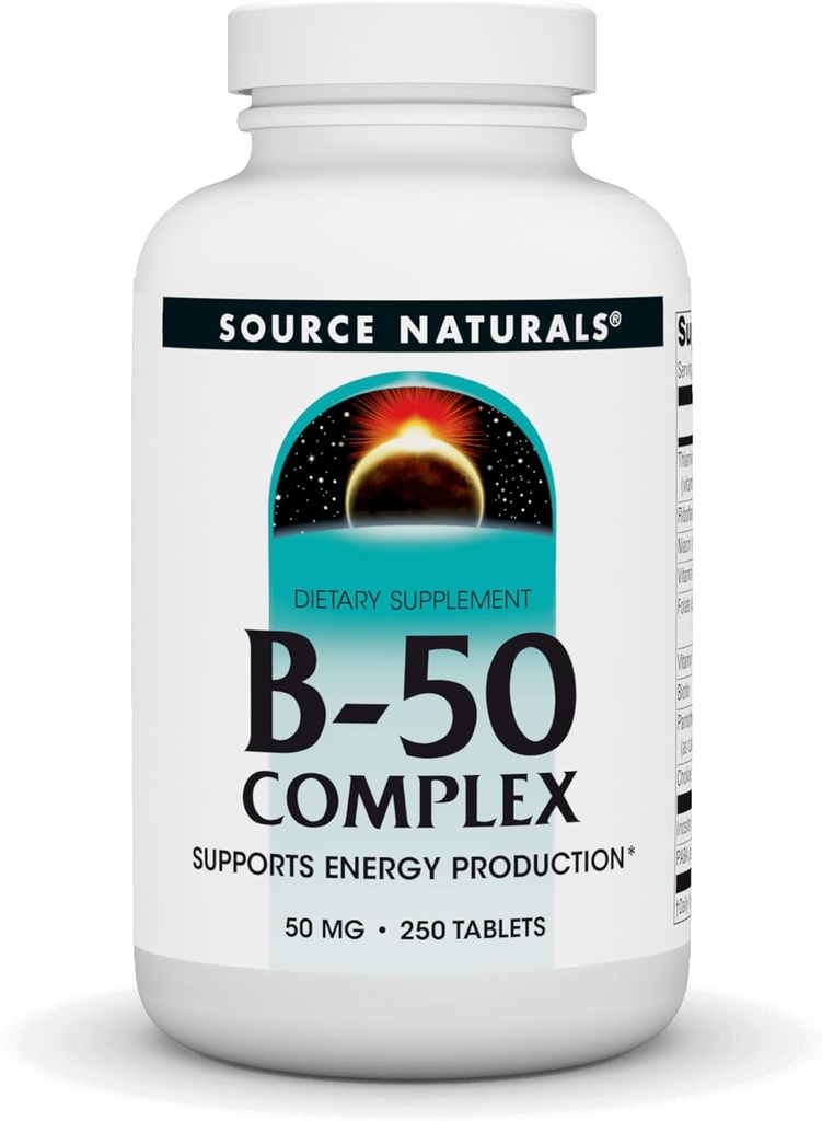 Source Naturals B- 50 Complex 50 mg B- Vitamins for Energy Production Support - 250 Tablets
