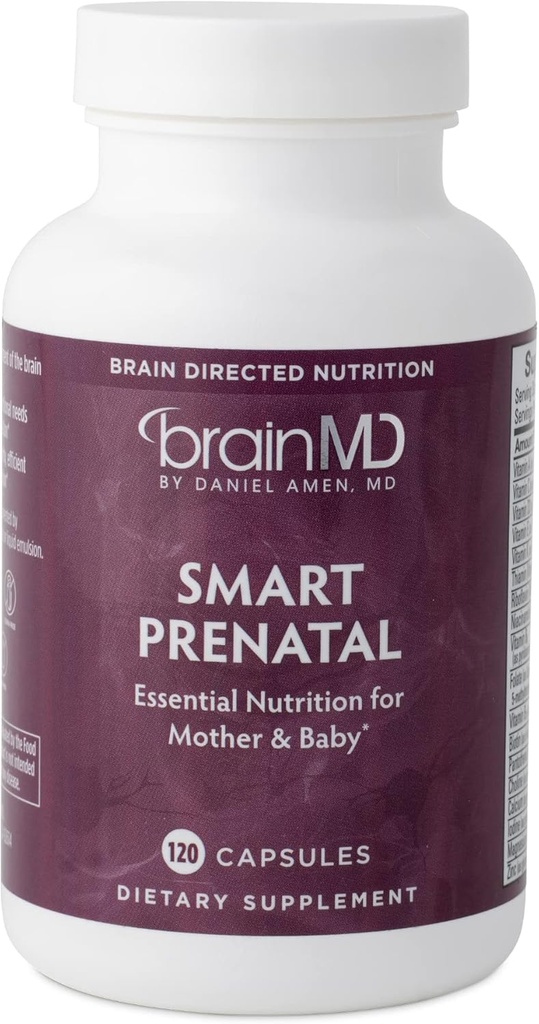 Dr Amen BrainMD Smart Prenatal - 120 κάψουλες - Πολυβιταμίνη για τη μαμά & το μωρό, Προάγει την υγιή εγκυμοσύνη & ανάπτυξη στα μωρά - Χωρίς γλουτένη - 30 Υπηρεσίες