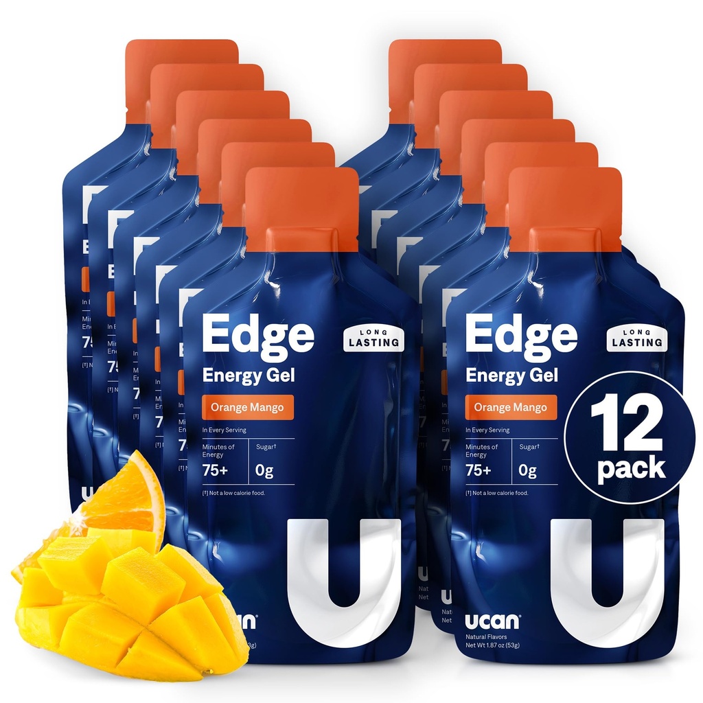 UCAN Edge Energy Gel Shots, Orange Mango (12, 2 Ounce Packets) for Running, Training, Workouts, Fitness, Cycling, Crossfit | Sugar-Free, Vegan, & Keto Friendly Energy