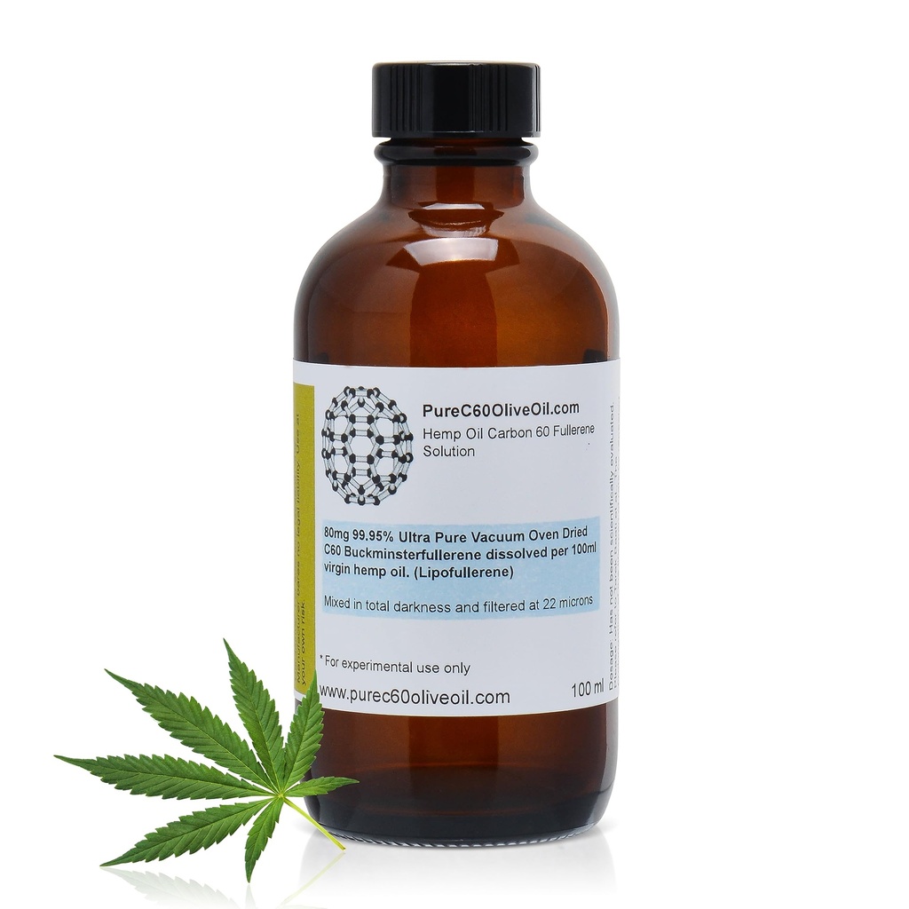PureC60OliveOil C60 Organic Hemp Seed Oil 100ml / 3.4 fl Oz - 99,95% Carbon 60 Διαλύτης Δωρεάν 80mg - Amber Glass Bottle - Food Grade - Carbon 60 Hemp Oil - από τον κορυφαίο παγκόσμιο παραγωγό