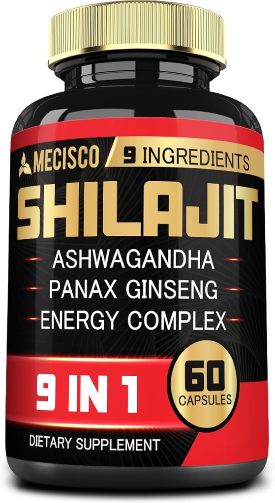 Shilajit Supplement with Ashwagandha Root, Panax Ginseng, L-αργινίνη, Chaga & More - Shilajit Pure Himalayan Organic - Immune System, Energy Production, Stamina & Comfortable Mood - 60 Κάψουλες