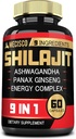 Shilajit Supplement with Ashwagandha Root, Panax Ginseng, L-αργινίνη, Chaga & More - Shilajit Pure Himalayan Organic - Immune System, Energy Production, Stamina & Comfortable Mood - 60 Κάψουλες