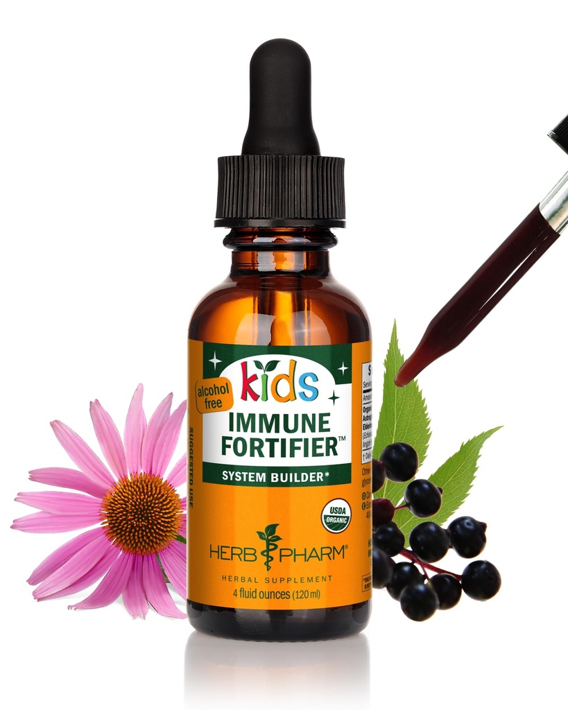 Herb Pharm Kids Immune Fortifier: Alcohol-Free Organic Immunity Supplement with Elderberry & Echinacea, Liquid Herbal Formula, 1 oz