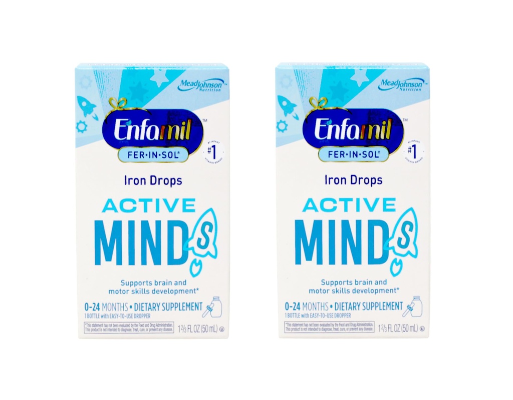 Enfamil Fer-In-Sol Iron Supplement Drops for Infants & Toddlers, Υποστηρίζει την ανάπτυξη του εγκεφάλου, 50 mL μπουκάλι σταγονόμετρο, πακέτο των 2