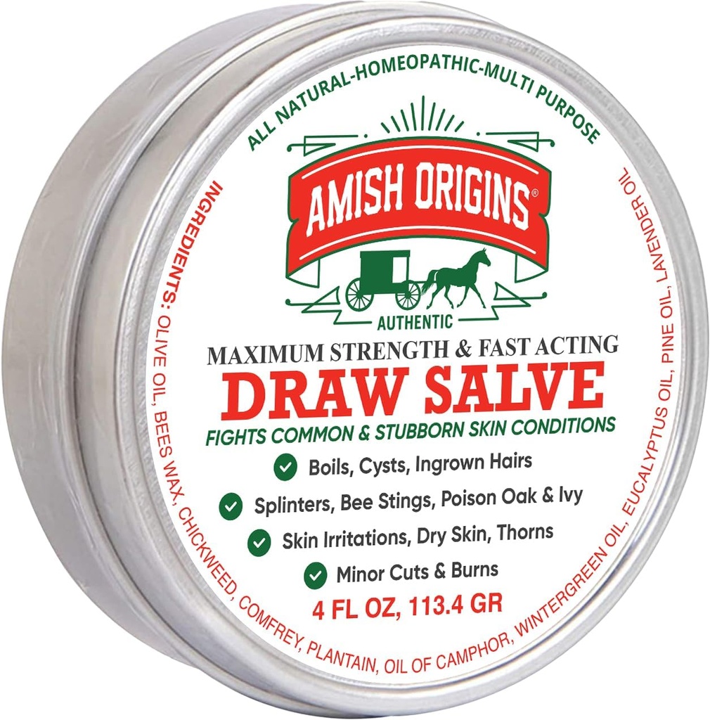 Άμις Προέλευση Σχέδιο Salve Aintment, 4 oz Μέγιστη δύναμη γρήγορης δράσης Σάλτσα για Splinters, Βράχος, Bee Stings, Cyst, Anti Itch Cream, Made in USA