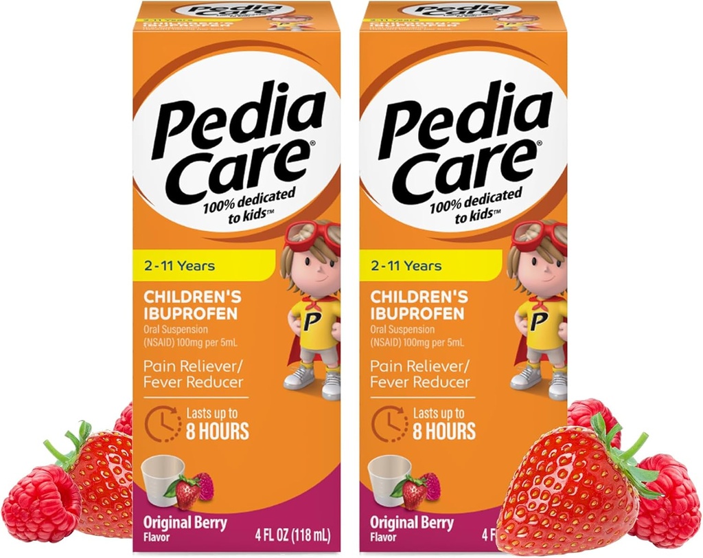 Children's Ibuprofen Oral Suspension Liquid, Kids Pain Reliever + Fever Reducer, Ages 2-11, Berry Flavor, 4 fl oz (2 Pack)