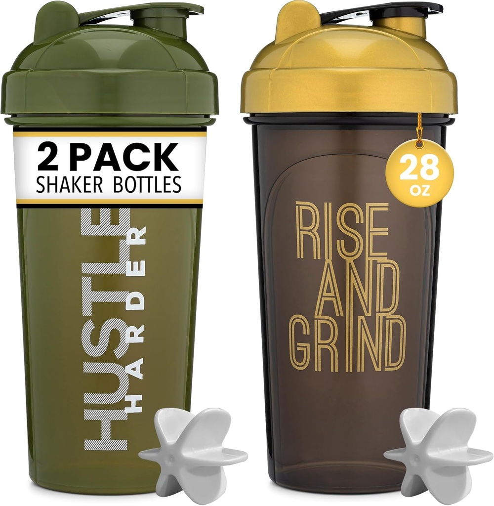 [2 Pack] Μπουκάλι σείκτη 28oz με Motivational Quotes (Black/Gold & Moss) 