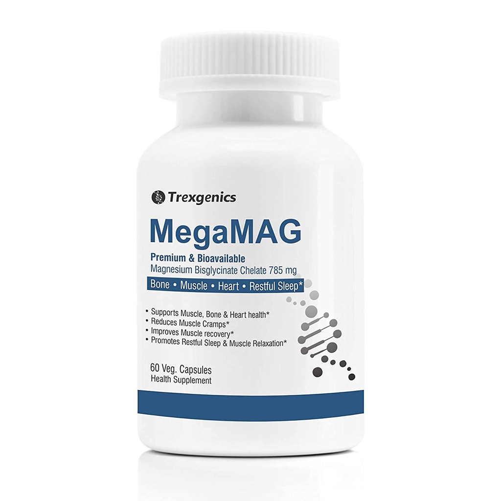 A.K. Trexgenics MegaMAG Μαγνήσιο Διγλυκινικό Στοιχειώδες Μαγνήσιο 220 mg/2 Caps με Γλυκίνη Πλεονεκτήματα - Το πιο βιοδιαθέσιμο μαγνήσιο για τον ύπνο, τους μυς, τα οστά και την καρδιά Υποστήριξη (60 Veg. Κάψουλες)