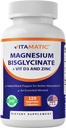 Vitamatic Magnesium (από Διγλυκινικό & Οξείδιο) με Βιταμίνη D3 & Ψευδάργυρο - 120 κάψουλες Veg - Υποστηρίζει τους μυς, τις αρθρώσεις, τα νεύρα και την υγεία της καρδιάς – Μη ΓΤΟ, Χωρίς γλουτένη
