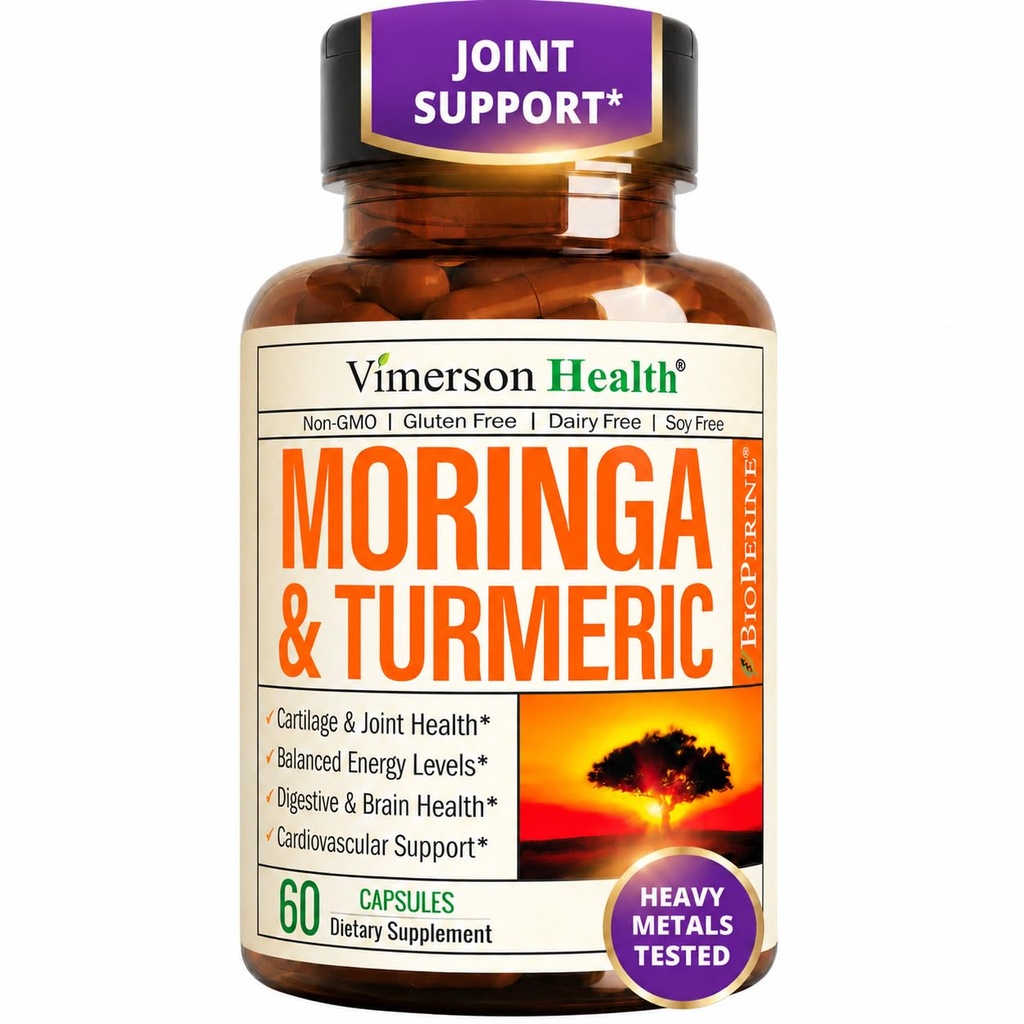 Moringa + Turmeric Curcumin συμπλήρωμα για την κοινή υγεία, την υγεία των ούρων, την ενέργεια και την ανοσοποιητική υποστήριξη - Total Wellness Formula - Tumeric Curcumin με Μαύρο πιπέρι & Moringa Pure Capsles - 60 Count