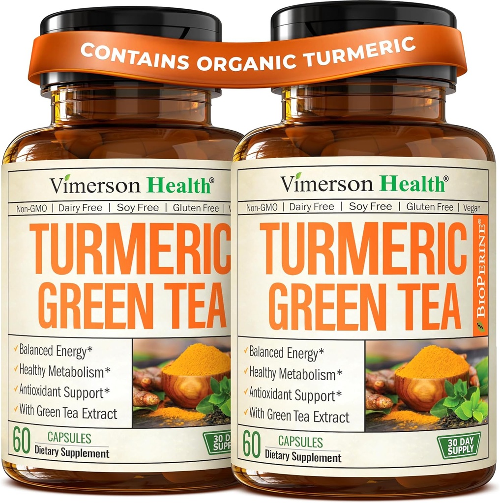 Turmeric Curcumin Supplement with Green Tea Extract (ECGC) & Vitamin C for Joint Health, Energy & Inflammation Balance - Organic Tumeric Curcumin with Black Pepper - Χωρίς γλουτένη, χωρίς GMO. 2-Pack