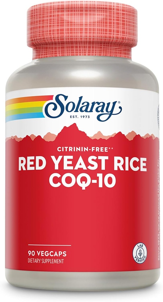 SOLARAY Red Yeast Rice Plus CoQ-10 & No-Flush Νιασίνη Βιταμίνη B-3, Υγιής Καρδιαγγειακή Υποστήριξη, Μηradiδιενεργό & Κιτρινίνη Δωρεάν, 60 ημέρες εγγύηση επιστροφής χρημάτων, 90 υπηρεσίες, 90 VegCaps
