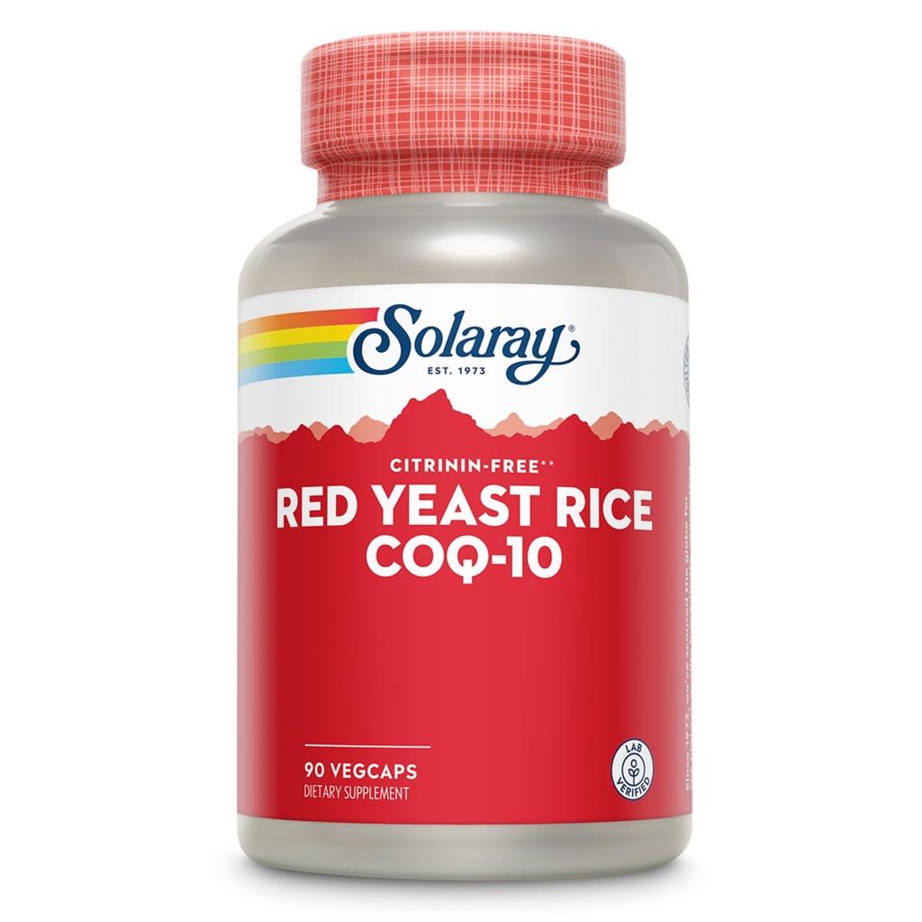 SOLARAY Red Yeast Rice Plus CoQ-10 & No-Flush Νιασίνη Βιταμίνη B-3, Υγιής Καρδιαγγειακή Υποστήριξη, Μηradiδιενεργό & Κιτρινίνη Δωρεάν, 60 ημέρες εγγύηση επιστροφής χρημάτων, 90 υπηρεσίες, 90 VegCaps