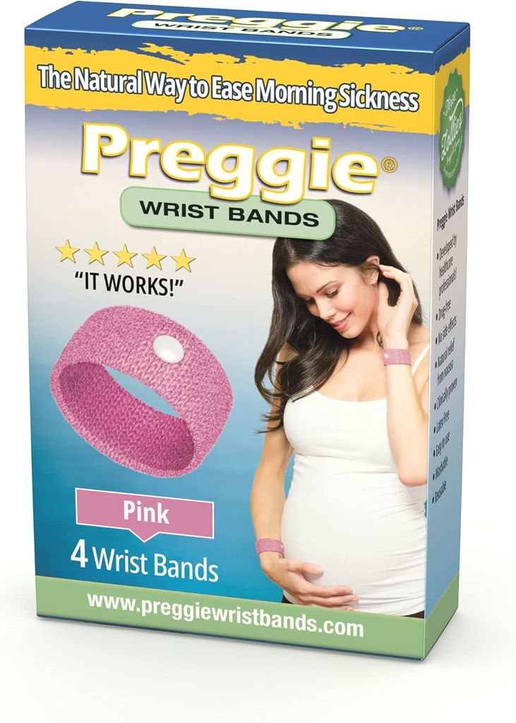 Preggie Anti-Nausea Wristbands – Morning Sickness Relief – Clinically Tested Nausea Relief Aid - Pregnancy Nausea Relief – Acupressure Wristband - Side Effect Free - 2 Pairs, Set of 4 Bands - Pink