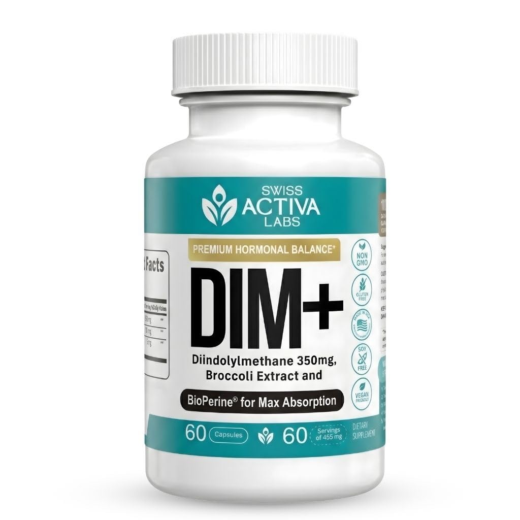 Swiss Activa+ Labs DIM Supplement – Νέα Formula – Ισορροπία ορμονών για γυναίκες και άνδρες – Συμπλήρωμα οιστρογόνων για γυναίκες και άνδρες– Υποστηρίζει Ορμονική ακμή & Εμμηνόπαυση Συμπτώματα – 60 ημέρες προσφοράς