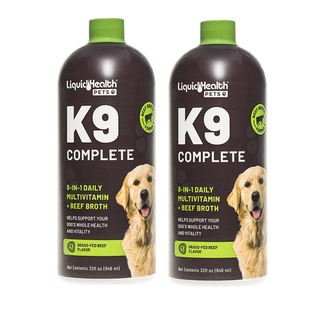 LIQUIDHEALTH Κατοικίδια ζώα K9 Πλήρης 8-σε-1 Υγρή Πολυβιταμίνη για ενήλικες Senior Dogs & κουτάβια, Όλα σε μία ολοκληρωμένη Φόρμουλα Βιταμίνες Canine για το δέρμα & παλτό, Κοινή Υγεία, Ανοσολογική Υποστήριξη - USA Made (2 Pack)