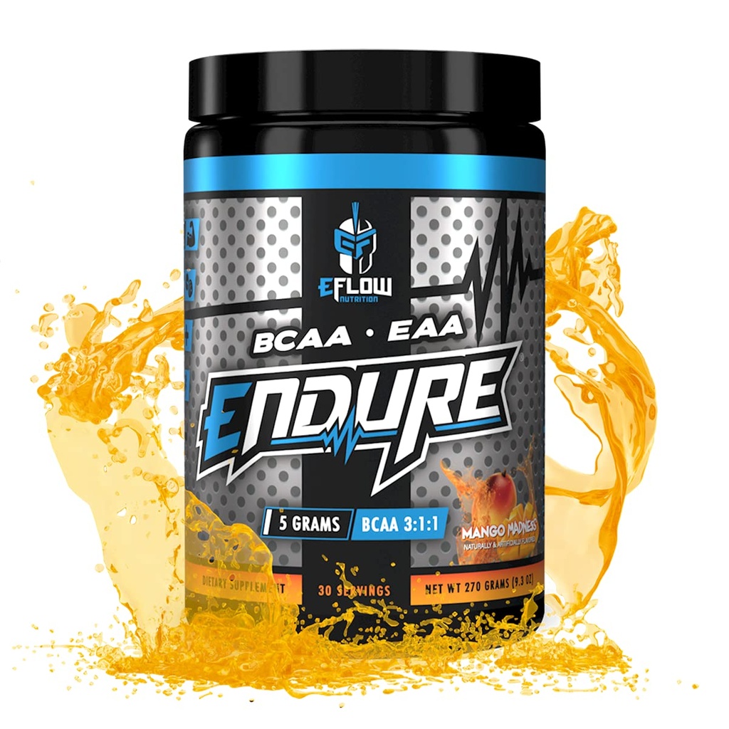 eFlow Nutrition Endure BCAA Plus EAA - Essential Amino Acids Electrolyte Powder Intra Workout - Βελτιώστε την ενέργεια, την ανάκτηση και την απόδοση - Mango Madness (30 Services)