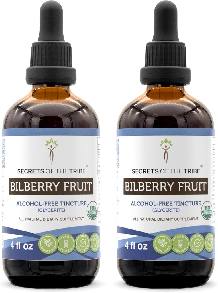 Μυστικά της Φυλής Bilberry Fruit Liquid Extract, USDA Organic Bilberry (Vaccinium Myrtillus) Αποξηραμένη Βάμμα Φρούτων (2x4 FL OZ)