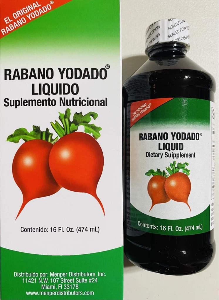 Rabano Yodado Liquid 16 Fl Oz. - Μέγεθος μπόνους - Συμπλήρωμα βιταμίνης Β12, Β6 και Thiamin (1 μήνας προσφοράς)