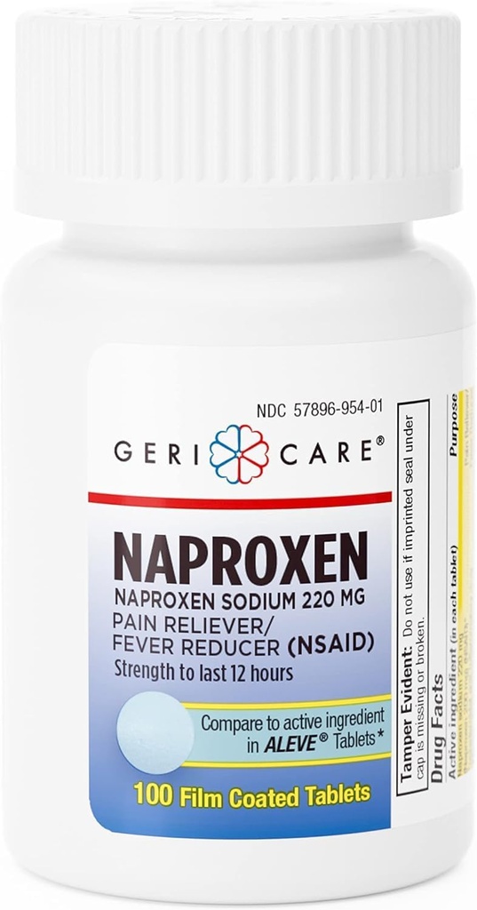 GeriCare Naproxen Δισκία νατρίου, 220mg (100 Count)- NSAID Extra- Strength Pain Relief για τον πονοκέφαλο, την αρθρίτιδα, τους μυϊκούς πόνους, τους έμμηνους κραμπς- ταινία με επικάλυψη Naproxen, αντιφλεγμονώδης & πυρετός Reucer