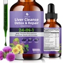 Liver Cleanse Detox & Repair Drops, Milk Thistle, Dandelion, Artichoke & Psyllium Husk to Support Liver Health, 24-in-1, Natural Flavor, 2 Fl.Oz