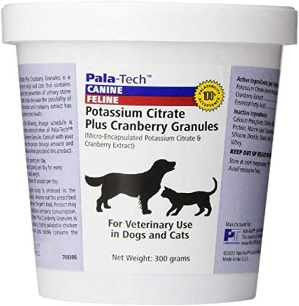 Pala-Tech Citrate Pastium Plus Cranberry Granules 300 gm - Θεραπεία γάτας & σκύλου UTI - Συμπληρώματα ουροποιητικών σκύλων για την πρόληψη πέτρας της ουροδόχου κύστης (Made in USA)
