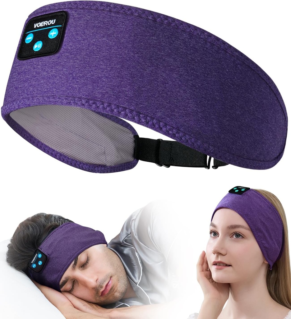 Voerou Sleep Headphones Bluetooth Headband - Ρυθμιζόμενη ασύρματη σπορ ακουστικά με αναβαθμισμένη μπαταρία, Tech Gifts for Men Women Side Sleepers Office Nap, Travel, Yoga, προπόνηση, διαλογισμός