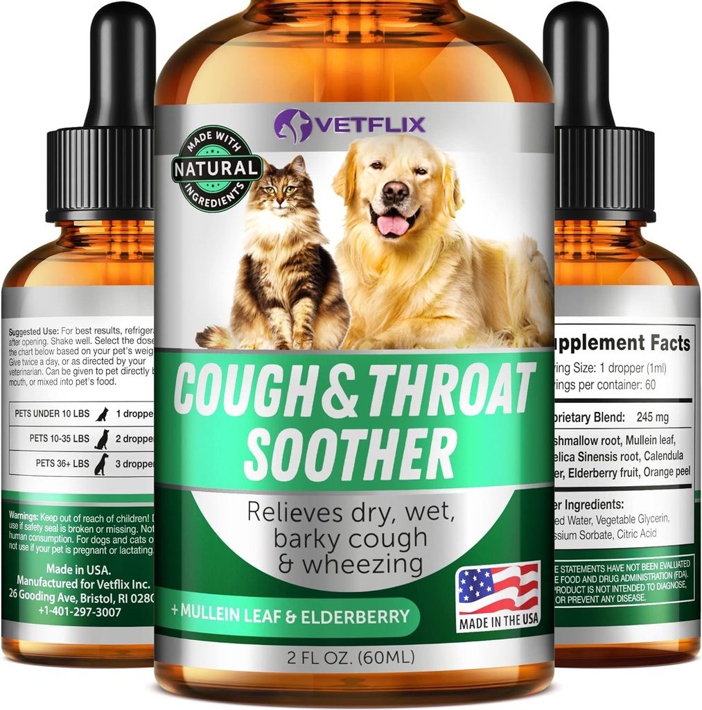 Kennel Cough Treatment for Dogs & Cats - Made in USA - Αλλεργία σκύλων & Άσθμα γάτας - Mullen Leaf & Elderberry Blend - Dry, Wet & Barky Cough Relief for Dogs & Cats - Όλα Φυλή & Μεγέθη - 2 Fl Oz