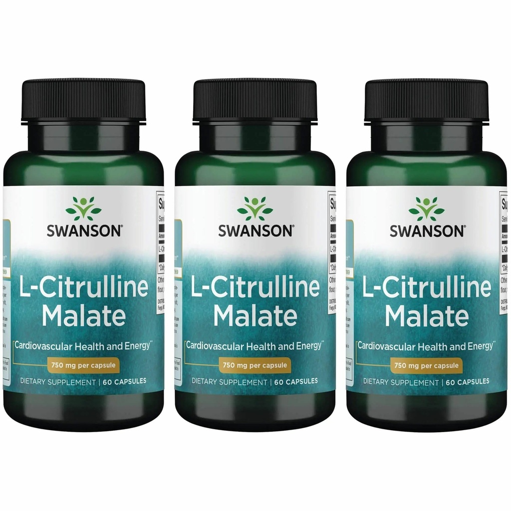 Swanson L-Citrulline Malate - Amino Acid Supplement Promotion Energy Production & Healthy Blood Circulation - Natural Formula Supporting Συνολική ευεξία - (60 κάψουλες, 750mg έκαστο) (3 Pack)