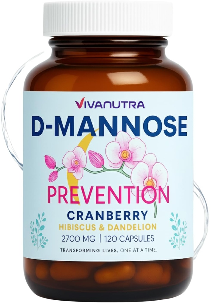 Κάψουλες Cranberry D Mannose — D Mannose με Cranberry, Hibiscus & Dandelion, 2000 mg/Day – Υποστηρίζει την Ουρία Φυλλαδική Υγεία & Άνεση – 120 Κάψουλες Veggie