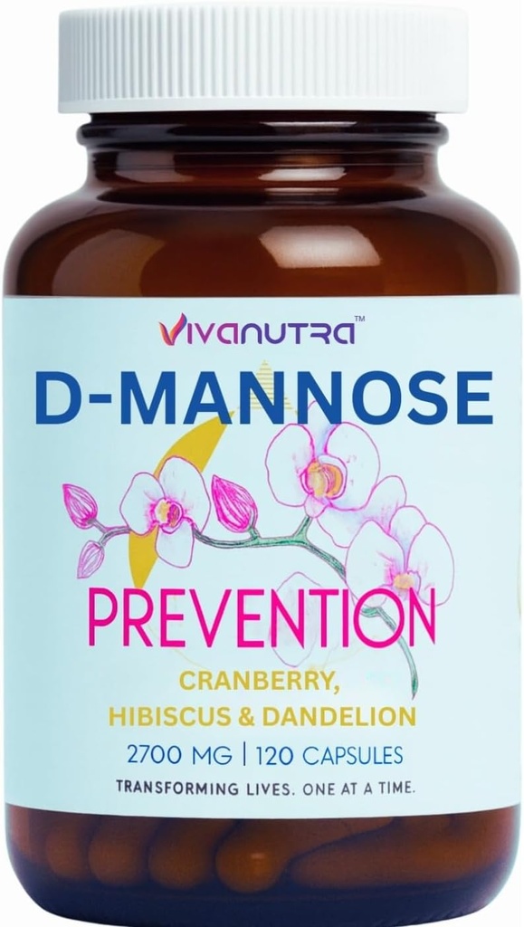 Κάψουλες Cranberry D Mannose — D Mannose με Cranberry, Hibiscus & Dandelion, 2000 mg/Day – Υποστηρίζει την Ουρία Φυλλαδική Υγεία & Άνεση – 120 Κάψουλες Veggie