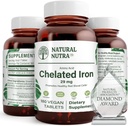 Natural Nutra Chelated Iron Supplement for Men & Women, Nails Health, Προάγει Βέλτιστη Απορρόφηση, Βοηθά στην ενίσχυση του επιπέδου του σιδήρου, Διατήρηση του σώματος Fulid, Βοήθεια για τη βελτίωση της ανάπτυξης των μαλλιών, την υγεία του δέρματος, 180 δισκία
