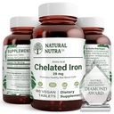 Natural Nutra Chelated Iron Supplement for Men & Women, Nails Health, Προάγει Βέλτιστη Απορρόφηση, Βοηθά στην ενίσχυση του επιπέδου του σιδήρου, Διατήρηση του σώματος Fulid, Βοήθεια για τη βελτίωση της ανάπτυξης των μαλλιών, την υγεία του δέρματος, 180 δισκία
