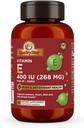Vitamin E Capsules for Immune, Heart, Skin, & Antioxidant Health - 100% Vegan Once Daily Capsules 90 Capsules of 400 IU (268 mg)