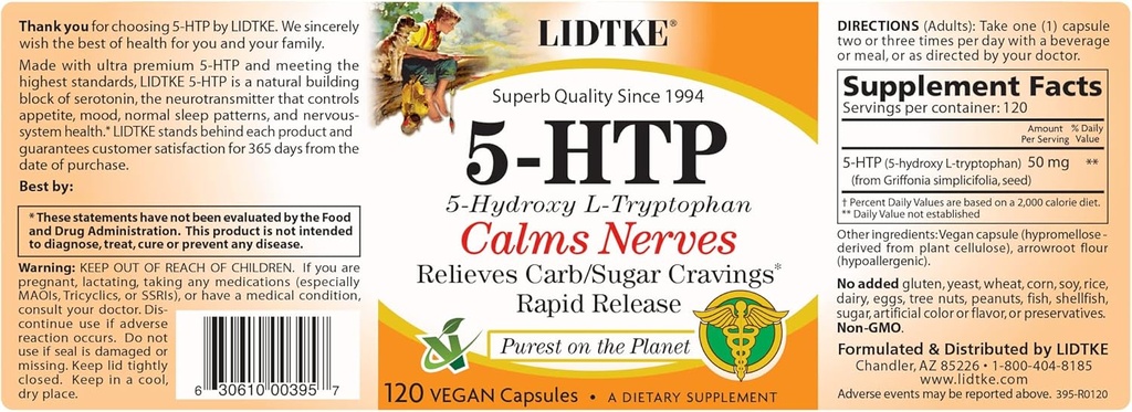 Lidtke 5-HTP 120 Κάψουλες Συμπλήρωμα διατροφής