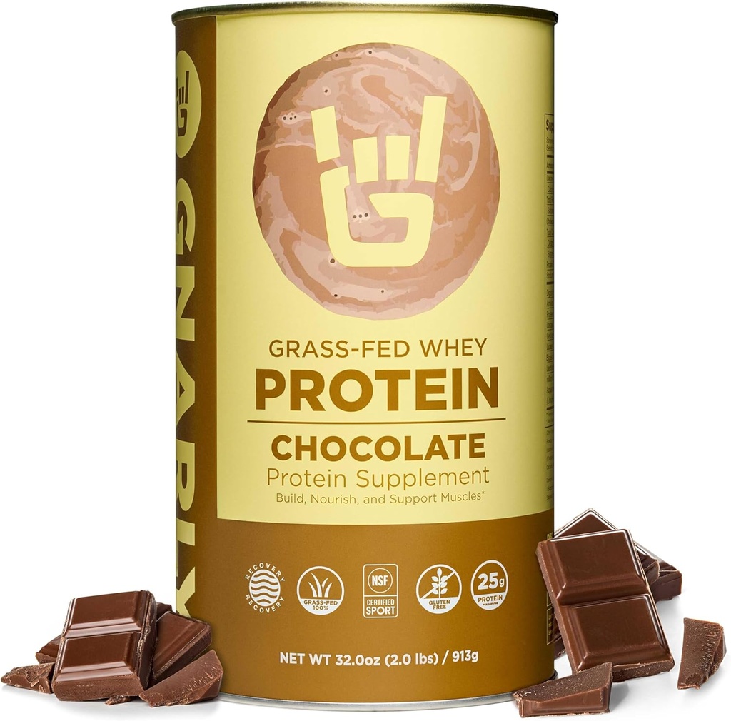 Gnarly Nutrition Chocolate Protein Powder – NSF Sport Πιστοποιημένη – 25g πρωτεΐνη, μυϊκή επισκευή – Grass Fed Whey Powder, Smooth Taste – σοκολάτα, 32 oz