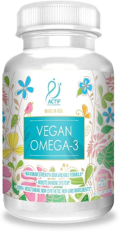Actif Vegan Omega-3, υψηλής αντοχής Algae Oil Formula, 100% Φυσικό, Βιολογικό DHA, EPA, Omega-3 - Μη-GMO, 90 μετρούν