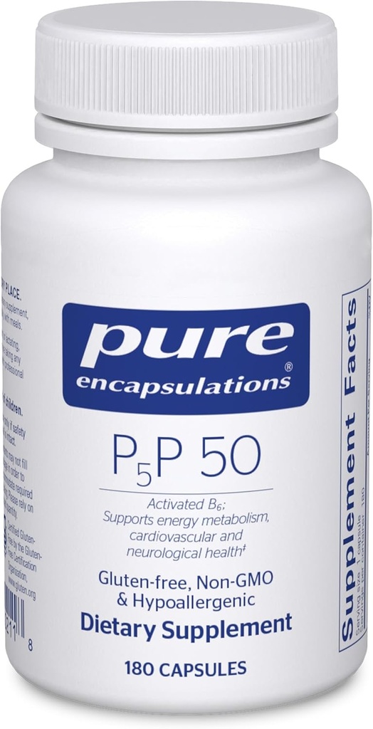 Pure Encapsulations P5P 50 - Active Vitamin B6 - Supports Energy Metabolism & Brain Health* - Gluten Free & Non-GMO - 180 Capsules