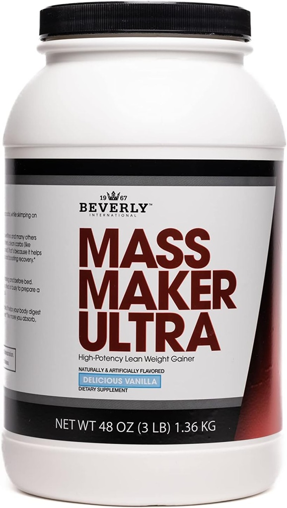 Beverly International Mass Maker Ultra Vanilla, 14 Servings, 3lb. Build Lean Mass Like a Pro. Milk Protein Isolate, Whey Protein Isolate + Egg. MCT Oil. Clean Carbs, Great Taste