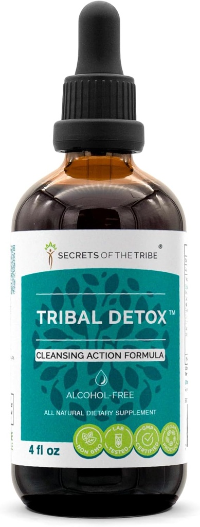 Tribal Detox εκχύλισμα βοτάνων, Χωρίς αλκοόλη Glycerite Βάμμα, Turmeric, Dandelion, Milk Thistle, Burdock, Cleavers, Cranberry, Goldenrod, Green Tea Cleaning Action Formula (4 FL OZ)