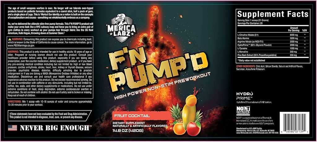 'Merica Lambz F'N αντλία'D διεγερτικό δωρεάν, Nitric oxide, Fully Dosed, αντλία PreWorkout σκόνη (20 σερβίτσια) (Fruit cocktail)