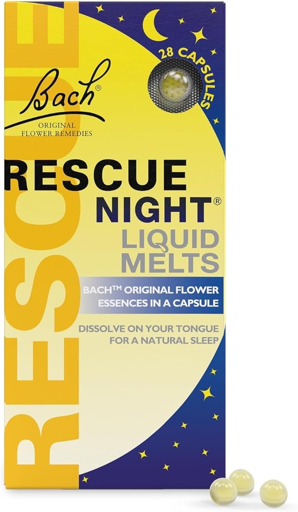 Bach RESCUE SLEEP Liquid Melts, Natural Orange Vanilla Flavor, Natural Sleep Aid, Stress Relief, Homeopathic Flower Essence, Free of Melatonin, Gluten & Sugar, Non-alcohol, Non-Narcotic, 28ct.