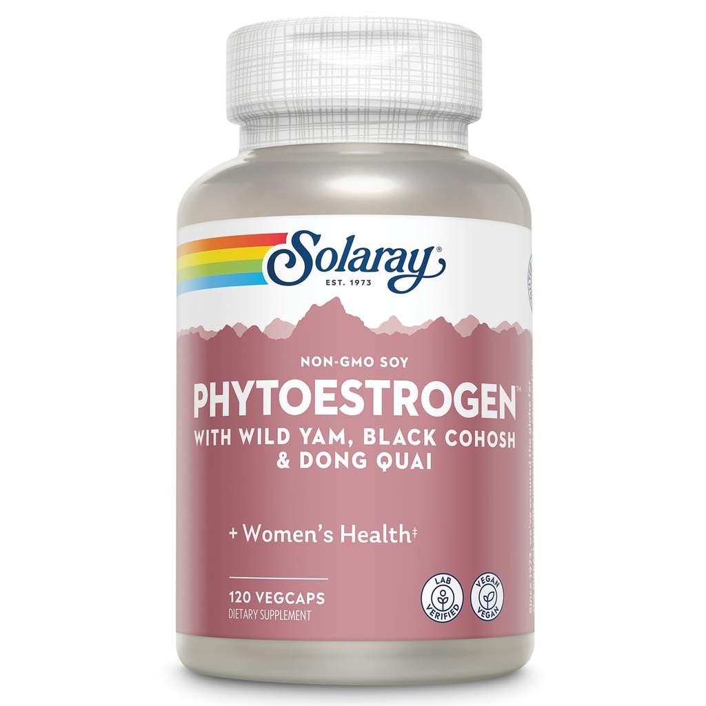 SOLARAY PhytoEstrogen Εμμηνόπαυση Συμπληρώματα - Wild Yam, Black Cohosh, και Dong Quai χάπια οιστρογόνων για την υγεία των γυναικών - Vegan, Εργαστήριο Επαληθευμένο, 60 ημερών εγγύηση (30 υπηρεσίες, 120 VegCaps)